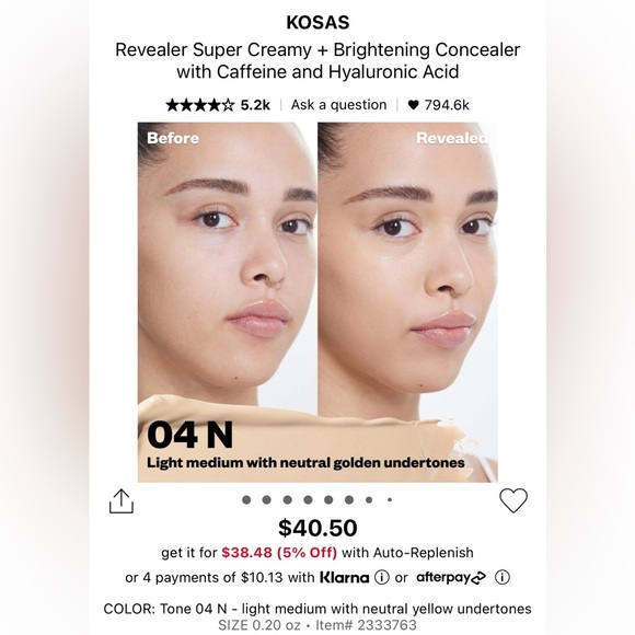 Kosas Revealer super creamy+brightening concealer with caffeine&hyaluronic acid - Picture 5 of 6